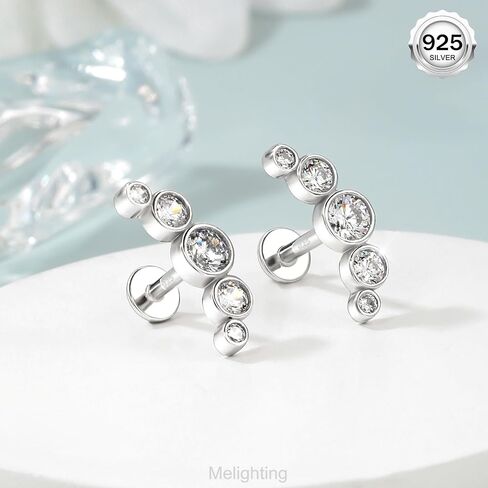 Melighting Silver Curved Cartilage Earring Sterling Silver 925 Helix Earring Internally Threaded 16G Clear CZ Silver Flat Back Earring Tragus Piercing Jewelry 8mm in Saudi Arabia