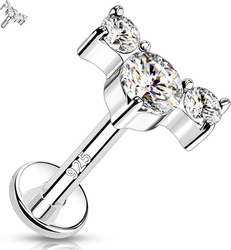 Melighting Silver Curved Cartilage Earring Sterling Silver 925 Helix Earring Internally Threaded 16G Clear CZ Silver Flat Back Earring Tragus Piercing Jewelry 8mm in Saudi Arabia
