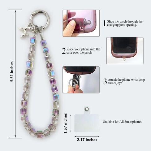 2-Pack Crystal Beaded Phone Lanyard Set, Detachable Wrist Strap Keychain for iPhone Samsung AirPods, Fashion Phone Accessories for Women in Saudi Arabia