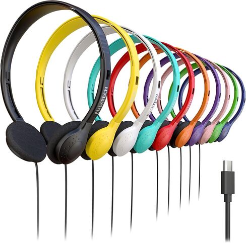 10 Pack Bulk Wired On-Ear Headphones with USB Type-C Connector, Multi in Kuwait