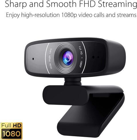 كاميرا ASUS WebCAM C3 1080P HD USB - الميكروفون المصنوع من الإمالة ، قابلة للتعديل ، تدور 360 درجة ، مجال عرض واسع ، متوافق مع فرق Skype و Microsoft والتكبير (المتجدد) in Kuwait