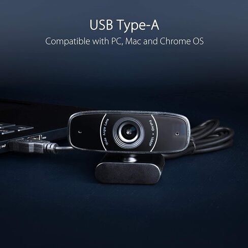 كاميرا ASUS WebCAM C3 1080P HD USB - الميكروفون المصنوع من الإمالة ، قابلة للتعديل ، تدور 360 درجة ، مجال عرض واسع ، متوافق مع فرق Skype و Microsoft والتكبير (المتجدد) in Kuwait