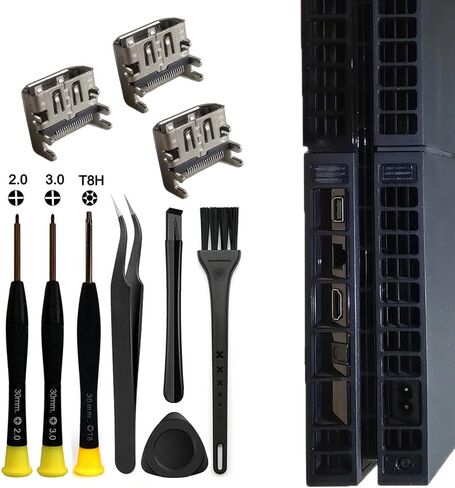 MYPUQIAO PS4 HDMI Port Repair Kit Ultimate Bundle - 2 PCS HDMI Ports for PS4 Slim/Pro, 60W Digital Soldering Iron Station with Screwdrivers, Tweezers & Full Tool Set for PlayStation 4 Console Repair(4S/P-B) in Kuwait