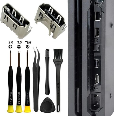MYPUQIAO PS4 HDMI Port Repair Kit Ultimate Bundle - 2 PCS HDMI Ports for PS4 Slim/Pro, 60W Digital Soldering Iron Station with Screwdrivers, Tweezers & Full Tool Set for PlayStation 4 Console Repair(4S/P-B) in Kuwait