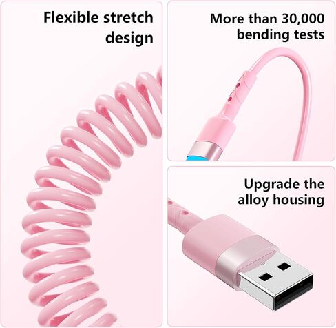 2Pack CarPlay USB-C to Lightning iPhone USB Coiled Charger Cable for Car/Uber,4Ft Apple Short Charging Cord Sync Data Retractable Charger Connector for iPhone14/13/12/11 SE/Xr/iPad[MFi Certified]-Pink in Saudi Arabia