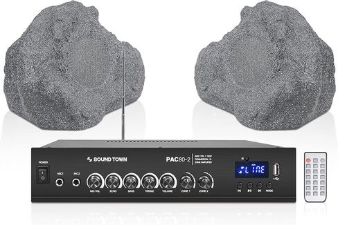 Sound Town Commercial Rock Speaker+Amplifier ، مع مكبر صوت واحد 70 فولت/100 فولت مع Bluetooth ، مكبرات صوت صخرية بحجم 2 × 5.25 بوصة ، Gray (PAC80X2RK52G) in Saudi Arabia