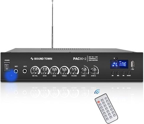Sound Town Commercial Rock Speaker+Amplifier ، مع مكبر صوت واحد 70 فولت/100 فولت مع Bluetooth ، مكبرات صوت صخرية بحجم 2 × 5.25 بوصة ، Gray (PAC80X2RK52G) in Saudi Arabia