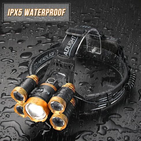 Rechargeable Headlamp, 2000 Lumen Ultra Bright 5 LED Head Lamp for Adults, Waterproof Zoomable Headlight Flashlight, Work Outdoor Hard Hat Light for Camping Hiking Fishing Hunting in Saudi Arabia