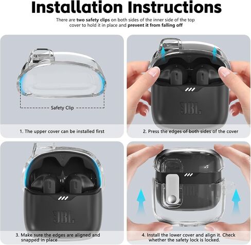 with Lock Case Compatible with JBL Tune Flex Earbuds,with Cleaner Kit,TPU Clear JBL Tune Flex Case for Men Women with Keychain(Clear) in Saudi Arabia