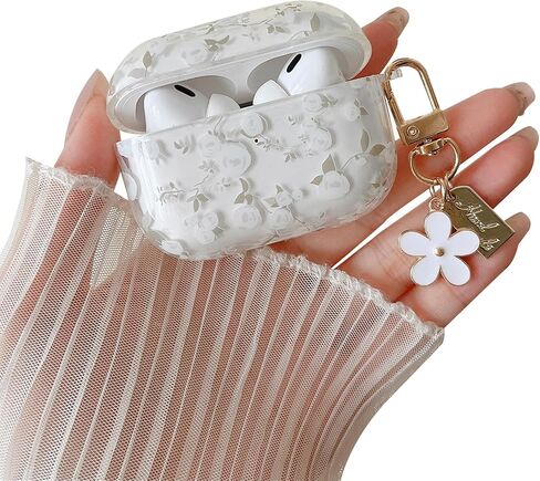 MINSCOSE Compatible with AirPods 4 Clear Case,Cute Flower Pattern Design with Floral Keychain, Soft TPU Protective Shockproof Cover for AirPods 4th Generation for Women Girls-Pink Flower in Saudi Arabia