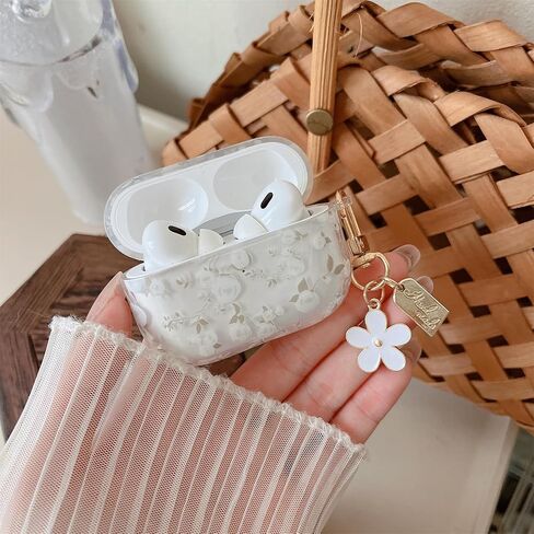 MINSCOSE Compatible with AirPods 4 Clear Case,Cute Flower Pattern Design with Floral Keychain, Soft TPU Protective Shockproof Cover for AirPods 4th Generation for Women Girls-Pink Flower in Saudi Arabia