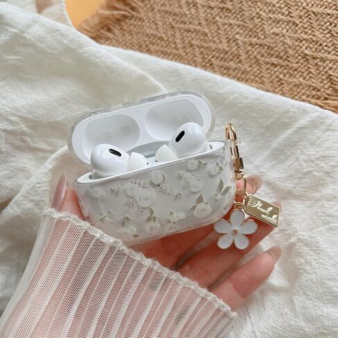 MINSCOSE Compatible with AirPods 4 Clear Case,Cute Flower Pattern Design with Floral Keychain, Soft TPU Protective Shockproof Cover for AirPods 4th Generation for Women Girls-Pink Flower in Saudi Arabia
