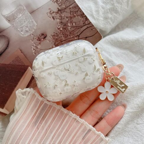 MINSCOSE Compatible with AirPods 4 Clear Case,Cute Flower Pattern Design with Floral Keychain, Soft TPU Protective Shockproof Cover for AirPods 4th Generation for Women Girls-Pink Flower in Saudi Arabia
