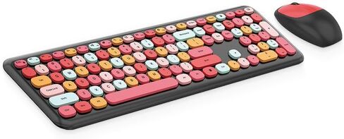 Girl 110Keys Keyboard Mouse Combo, Retro Mixed Color Keyboard with Cute Mouse Set, 1200 DPI 3Keys Wireless Mouse for Gaming PC (Mixed Color Keyboard and Mouse Set) in Saudi Arabia