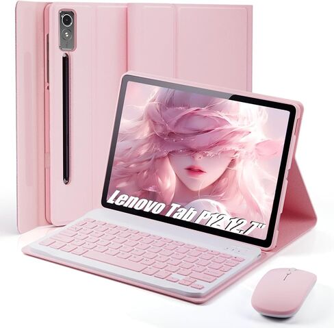 حالة لوحة المفاتيح لـ Lenovo Tab P12 12.7 بوصة 2023/2024 - الماوس ولوحة المفاتيح القابلة للفصل PU Cover Cover Case Sleep/Wake - Black in Kuwait