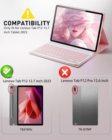 حالة لوحة المفاتيح لـ Lenovo Tab P12 12.7 بوصة 2023/2024 - الماوس ولوحة المفاتيح القابلة للفصل PU Cover Cover Case Sleep/Wake - Black in Kuwait
