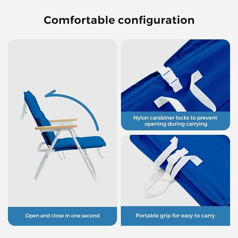SUNNYFEEL Foldable Beach Chair, Beach Chair Backup with Wood Armrest & Cushion, Lightweight Camping Chair Heavy Duty for Beach, Camping, Lawn, Outdoor, Blue in Saudi Arabia