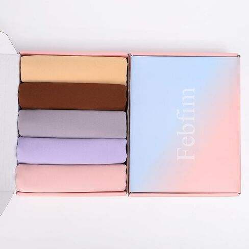 Febfim 4 PCS Muslim Women Soft Premium Solid Chiffon Hijab Scarves Shawl Long Scarf Wrap Scarves with Gift Box in Kuwait