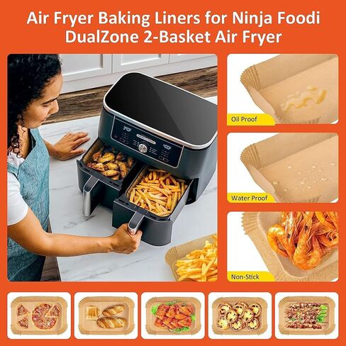 100pcs بطانات مقلاة الهواء لبطانة الرقصات Ninja DZ550 ، Vortex 6QT ، Cuisinart TOA-60 8.5 "x5.5" ورق برشاقة من الدرجة الغذائية ، وملحقات سلة سلة غير لاصقة يمكن التخلص منها (إثبات الزيت والماء) in Kuwait