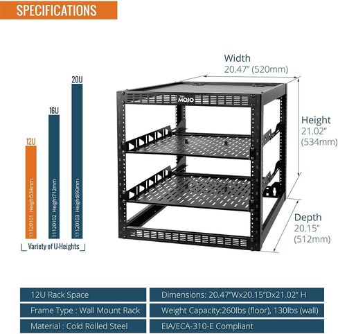 Tecmojo 12U Open Frame Network Rack&9 Outlet Rack Mount Power Strips in Saudi Arabia