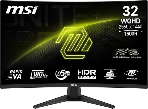 MSI MAG 321CQF E18 32 بوصة 2560 × 1440 (QHD) مراقبة مكتب الألعاب ، 180 هرتز ، المزامنة التكيفية ، جاهزة HDR ، HDMI ، ميناء VGA ، VESA قابل للترك in Kuwait