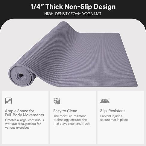 Signature Fitness All Purpose 1/4-Inch High Density Anti-Tear Exercise Yoga Mat with Carrying Strap with Optional Yoga Blocks, Multiple Colors in Kuwait