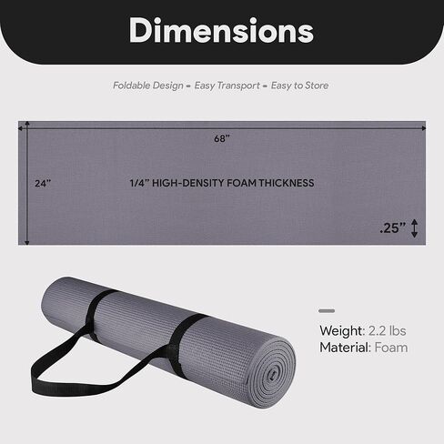 Signature Fitness All Purpose 1/4-Inch High Density Anti-Tear Exercise Yoga Mat with Carrying Strap with Optional Yoga Blocks, Multiple Colors in Kuwait