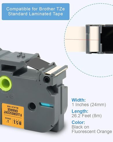 Absonic 24mm أصفر Tze Label Tape متوافق مع Brother Tze-651 Tze651 0.94 "أسود على شريط مصفوفة أصفر TZ لصانع الملصقات PTOUCH PTD610BT PTD600 PTP750W PTP710BT E550WVP 2730VP 2430PC ، 3 Pack in Kuwait