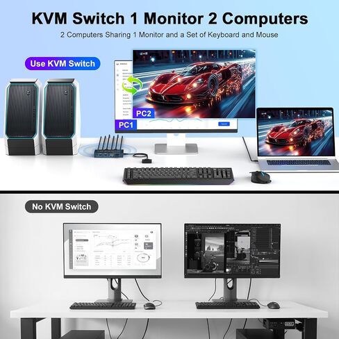4K HDMI KVM Switch 1 Monitor 2 Computers 4K@60Hz, USB KVM Switches for Two Computer Share Monitor 3 USB Ports for Keyboard Mouse, Support Extended&Mirror Mode with Desktop Controller 2 Wires Included in Saudi Arabia