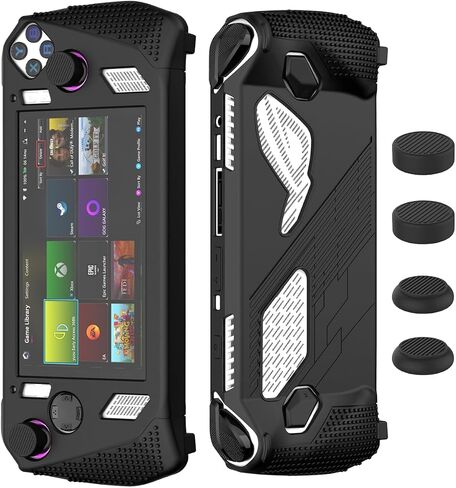 Suihuoji لـ Rog Ally Stand Stand Case ، واقي ملحقات السيليكون ، وقشرة الجلد الناعمة مع قبعات قبضة الإبهام 2 ، حماية كاملة من أجل Asus Rog Ally Handheld 2023 (Black) in Kuwait