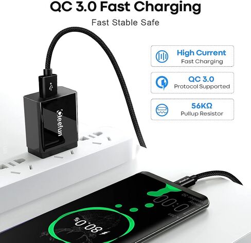 Cleefun Long USB C Cable 20ft ، USB إلى USB -C شحن كابل - 20 قدمًا من نوع الشاحن C لسلسلة iPhone 16 15 ، وسلسلة Samsung Galaxy وأجهزة USB -C الأخرى - Nylon Wraded in Kuwait