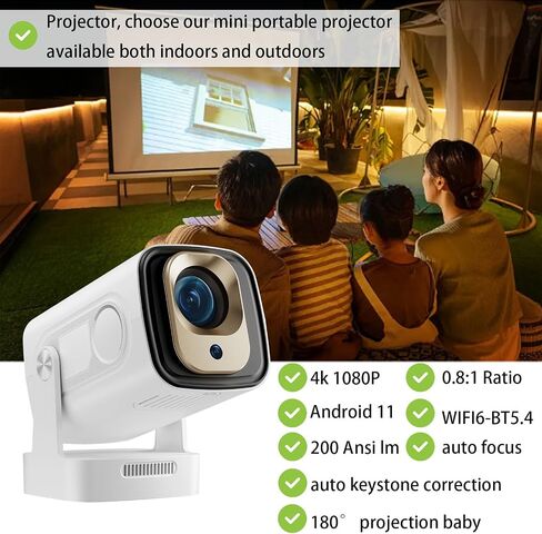 Mini Projector Hy300 Pro Projector مع WiFi و Bluetooth ، دعم جهاز العرض المحمول 1080p 4K فك التشفير ، Android 11.0 ، 200Ansi LM ، 180 ° ROTATIN in Saudi Arabia