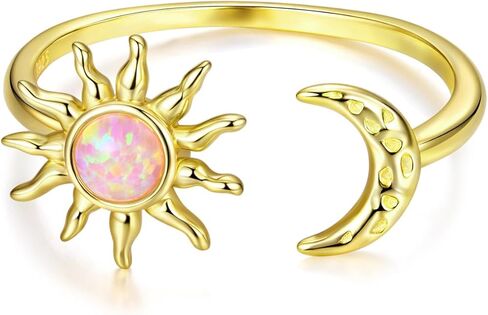 MUNDELL 925 Sterling Silver Opal Star and Moon Open Ring for Women Vintage Twisted Adjustable Stackable Ring Dazzling Statement Ring Fine Jewelry in Saudi Arabia