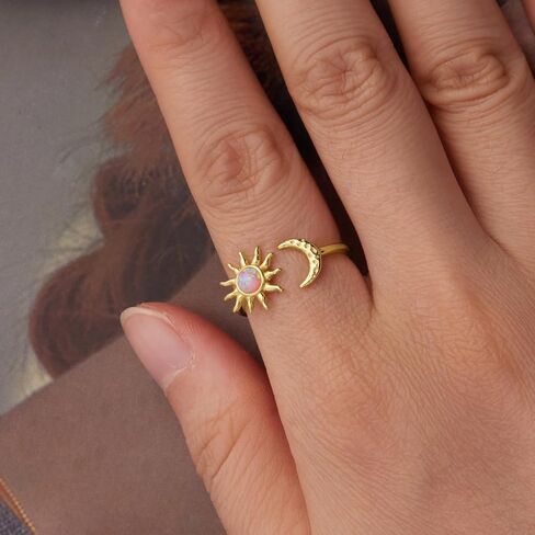MUNDELL 925 Sterling Silver Opal Star and Moon Open Ring for Women Vintage Twisted Adjustable Stackable Ring Dazzling Statement Ring Fine Jewelry in Saudi Arabia