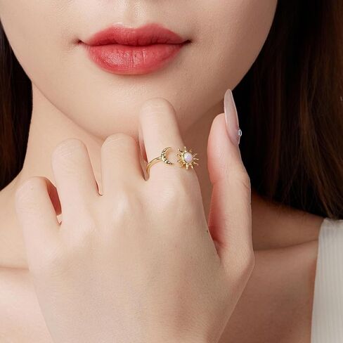MUNDELL 925 Sterling Silver Opal Star and Moon Open Ring for Women Vintage Twisted Adjustable Stackable Ring Dazzling Statement Ring Fine Jewelry in Saudi Arabia