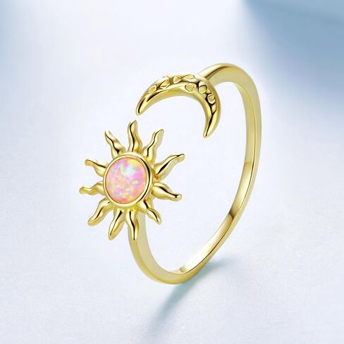 MUNDELL 925 Sterling Silver Opal Star and Moon Open Ring for Women Vintage Twisted Adjustable Stackable Ring Dazzling Statement Ring Fine Jewelry in Saudi Arabia