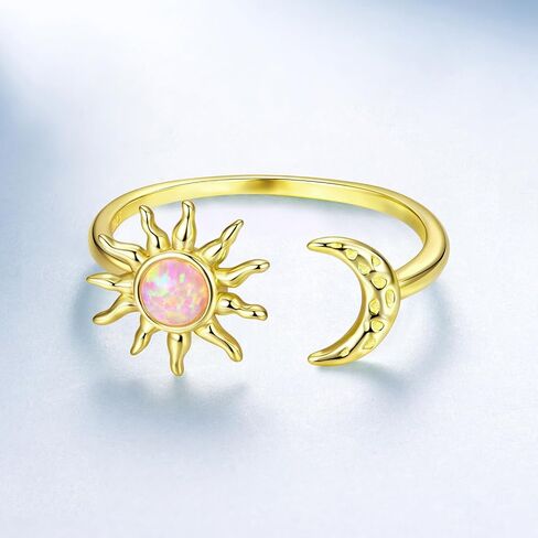 MUNDELL 925 Sterling Silver Opal Star and Moon Open Ring for Women Vintage Twisted Adjustable Stackable Ring Dazzling Statement Ring Fine Jewelry in Saudi Arabia