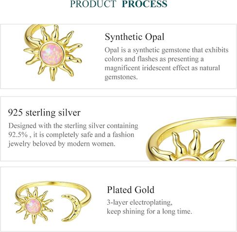 MUNDELL 925 Sterling Silver Opal Star and Moon Open Ring for Women Vintage Twisted Adjustable Stackable Ring Dazzling Statement Ring Fine Jewelry in Saudi Arabia