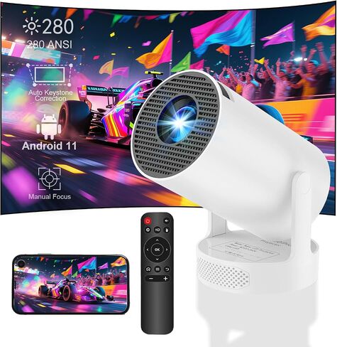 Mini Projector with WiFi and Bluetooth, Support 4K Portable Projector, Smart Android 11 HY300 PRO HIFI Projectors, Auto Keystone Correction, 180°Rotatable, 40"-150" Display for Bedroom Outdoor in Saudi Arabia