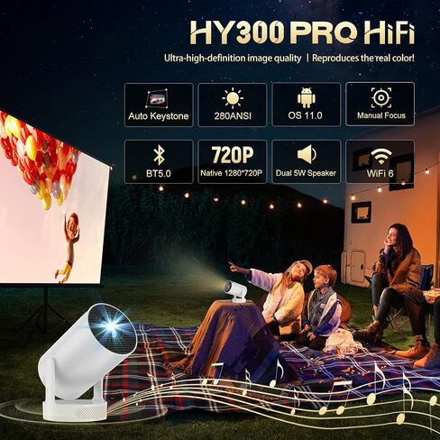 Mini Projector with WiFi and Bluetooth, Support 4K Portable Projector, Smart Android 11 HY300 PRO HIFI Projectors, Auto Keystone Correction, 180°Rotatable, 40"-150" Display for Bedroom Outdoor in Saudi Arabia