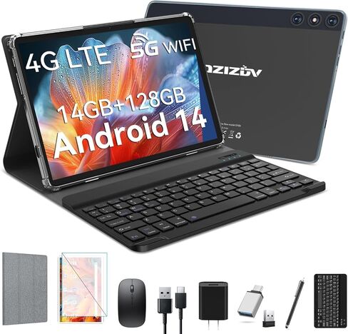 Android 14 Tablet ، أقراص خلوية 4G مع فتحة SIM مزدوجة ، ذاكرة الوصول العشوائي 14 جيجا بايت 128 جيجابايت (TF 1TB) 10 بوصة قرص ، 2 في 1 أقراص مع لوحة مفاتيح/حالة ، أوكتا ، شاشة ، 5G WIFI+4G LTE ، 8000 مللي أمبير ، Silver ، Silver in Kuwait