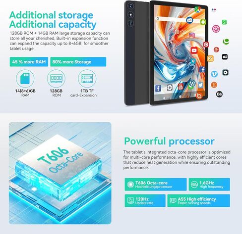 Android 14 Tablet ، أقراص خلوية 4G مع فتحة SIM مزدوجة ، ذاكرة الوصول العشوائي 14 جيجا بايت 128 جيجابايت (TF 1TB) 10 بوصة قرص ، 2 في 1 أقراص مع لوحة مفاتيح/حالة ، أوكتا ، شاشة ، 5G WIFI+4G LTE ، 8000 مللي أمبير ، Silver ، Silver in Kuwait