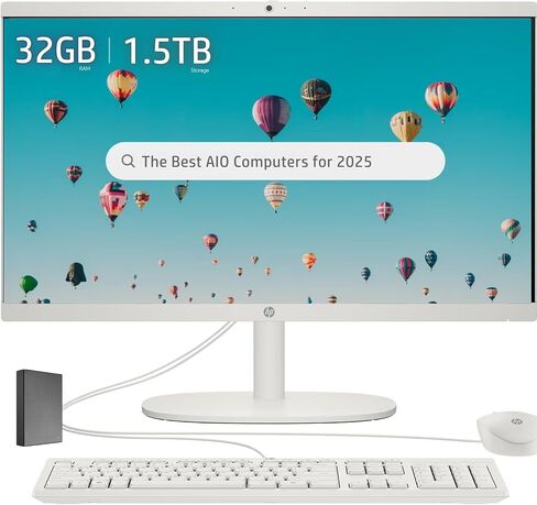 HP 21.5 "FHD All-in-One Computer مع Web Web Lifetime Microsoft 365 ، ذاكرة الوصول العشوائي 32 جيجابايت ، تخزين 1.5 تيرابايت (1 تيرابايت SSD+512 جيجابايت خارجي) ، Intel Celeron ثنائي النواة ، Windows 11 Pro in Saudi Arabia
