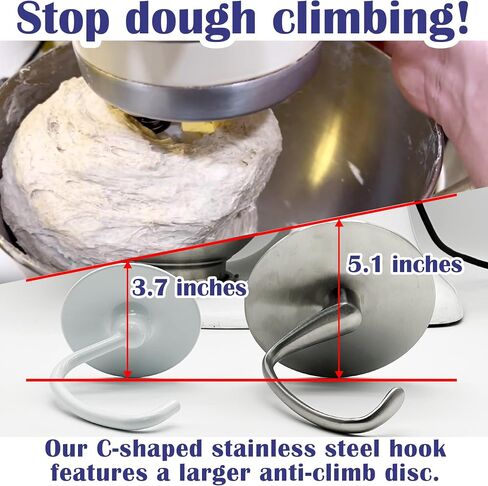 خطاف عجينة من الفولاذ المقاوم للصدأ المضاد لـ climb لـ Kitchenaid 4.5-5 QT خلاطات رأس الميل ، مع درع 5.1 بوصة لإيقاف العجين ، يحل محل K45DH in Saudi Arabia