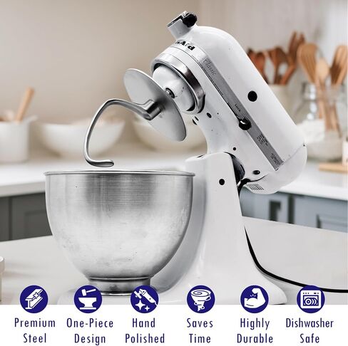 خطاف عجينة من الفولاذ المقاوم للصدأ المضاد لـ climb لـ Kitchenaid 4.5-5 QT خلاطات رأس الميل ، مع درع 5.1 بوصة لإيقاف العجين ، يحل محل K45DH in Saudi Arabia