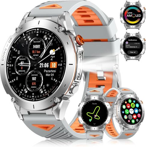 GPS Military Smart Watch for Men with Bluetooth Call, 1.43" AMOLED Waterproof Fitness Tracker with Heart Rate/Sleep Monitor/Flashlight, 170+ Sports Modes, 730mAh Battery for Android/iOS in Kuwait