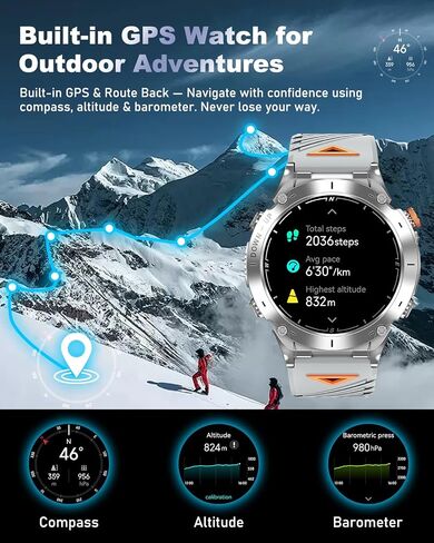 GPS Military Smart Watch for Men with Bluetooth Call, 1.43" AMOLED Waterproof Fitness Tracker with Heart Rate/Sleep Monitor/Flashlight, 170+ Sports Modes, 730mAh Battery for Android/iOS in Kuwait