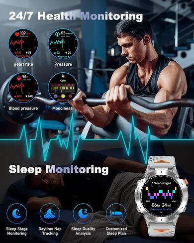 GPS Military Smart Watch for Men with Bluetooth Call, 1.43" AMOLED Waterproof Fitness Tracker with Heart Rate/Sleep Monitor/Flashlight, 170+ Sports Modes, 730mAh Battery for Android/iOS in Kuwait