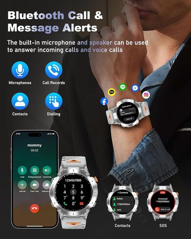 GPS Military Smart Watch for Men with Bluetooth Call, 1.43" AMOLED Waterproof Fitness Tracker with Heart Rate/Sleep Monitor/Flashlight, 170+ Sports Modes, 730mAh Battery for Android/iOS in Kuwait