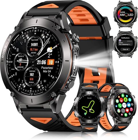 GPS Military Smart Watch for Men with Bluetooth Call, 1.43" AMOLED Waterproof Fitness Tracker with Heart Rate/Sleep Monitor/Flashlight, 170+ Sports Modes, 730mAh Battery for Android/iOS in Kuwait